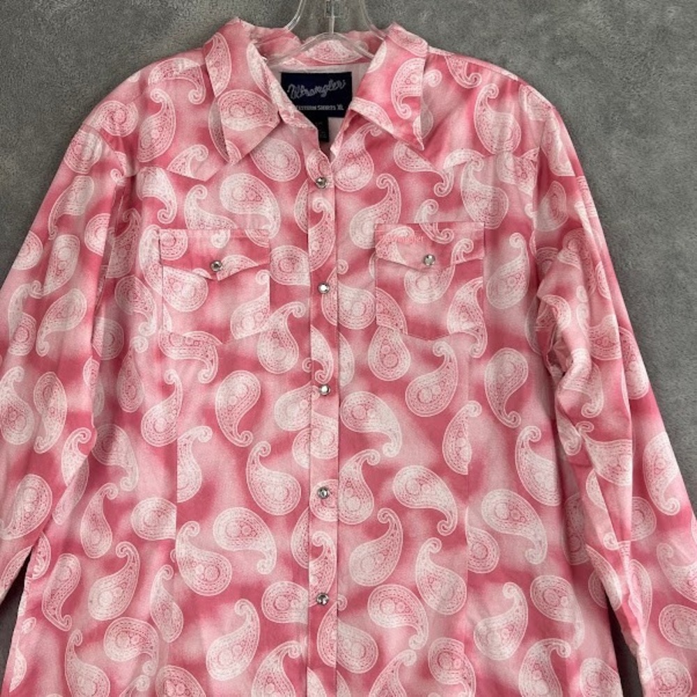 Wrangler Western Pink Paisley Diamond Snap Button Up Shirt Womens XL - Picture 2 of 9